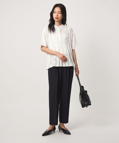 green label relaxing（グリーンレーベルリラクシング）の「カット ジャガード 5分袖 ブラウス（シャツ/ブラウス・レディース・ホワイト/ブラック・FREE）」の9枚目の写真