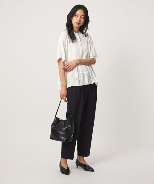 green label relaxing（グリーンレーベルリラクシング）の「カット ジャガード 5分袖 ブラウス（シャツ/ブラウス・レディース・ホワイト/ブラック・FREE）」の10枚目の写真