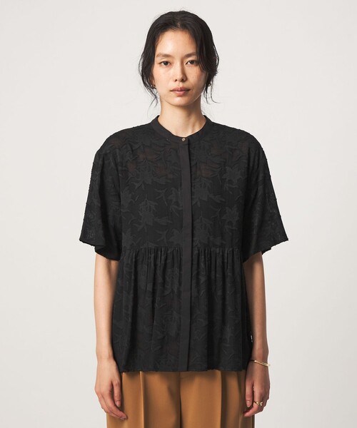 green label relaxing（グリーンレーベルリラクシング）の「カット ジャガード 5分袖 ブラウス（シャツ/ブラウス・レディース・ホワイト/ブラック・FREE）」の11枚目の写真