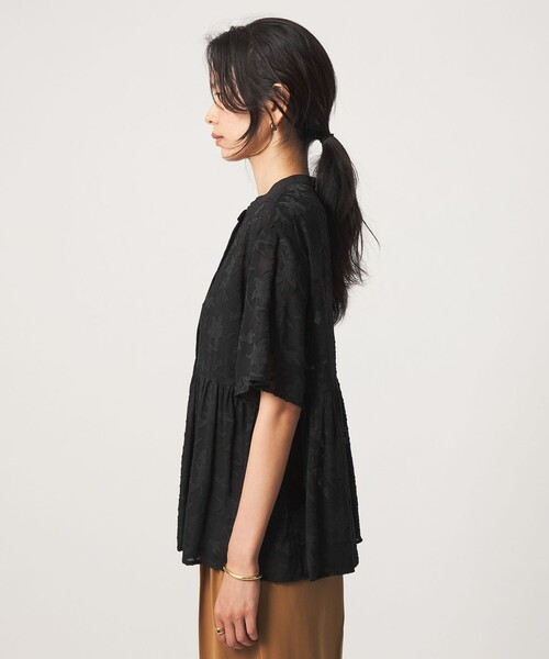 green label relaxing（グリーンレーベルリラクシング）の「カット ジャガード 5分袖 ブラウス（シャツ/ブラウス・レディース・ホワイト/ブラック・FREE）」の12枚目の写真