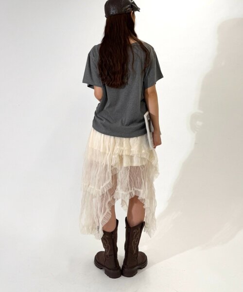 w closet(ダブルクローゼット)の「ワンショルDOGTシャツ(Tシャツ/カットソー・レディース・チャコールグレー/アイボリー・FREE)」の16枚目の写真
