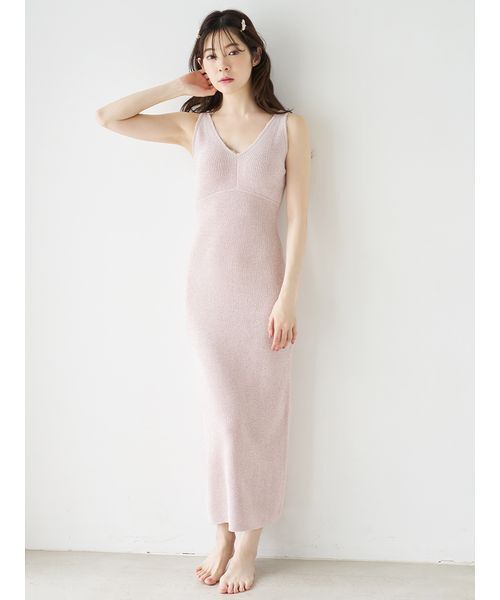 SNIDEL HOME(スナイデルホーム)の「【イフミック®】カップインニットワンピース(ルームウェア/パジャマ・レディース・アイボリー/モカ/ピンク・F)」の7枚目の写真