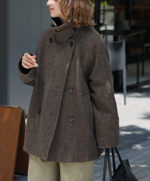 JOURNAL STANDARD relume(ジャーナルスタンダード レリューム)の「尾州ウールスーパー100スタンドPコート(ピーコート・レディース・ネイビー/カーキ/チョコ・38/36)」の1枚目の写真