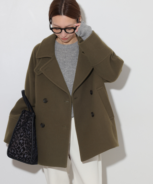 JOURNAL STANDARD relume(ジャーナルスタンダード レリューム)の「尾州ウールスーパー100スタンドPコート(ピーコート・レディース・ネイビー/カーキ/チョコ・38/36)」の2枚目の写真