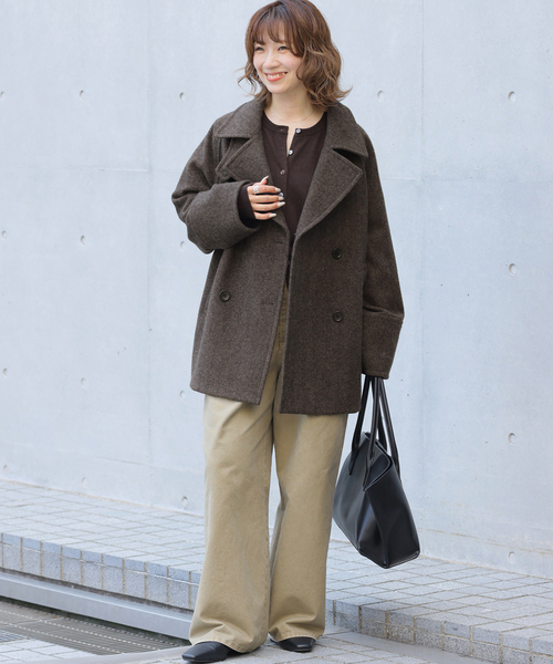 JOURNAL STANDARD relume(ジャーナルスタンダード レリューム)の「尾州ウールスーパー100スタンドPコート(ピーコート・レディース・ネイビー/カーキ/チョコ・38/36)」の4枚目の写真