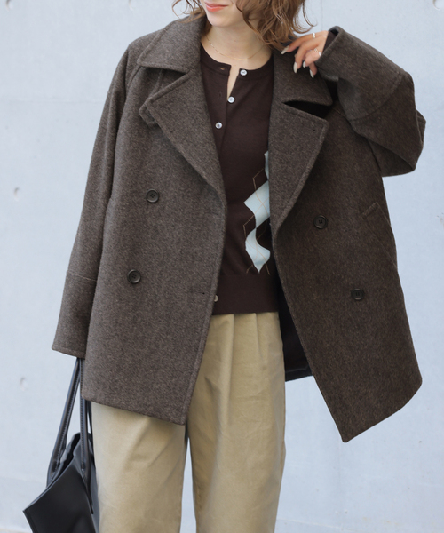 JOURNAL STANDARD relume(ジャーナルスタンダード レリューム)の「尾州ウールスーパー100スタンドPコート(ピーコート・レディース・ネイビー/カーキ/チョコ・38/36)」の7枚目の写真