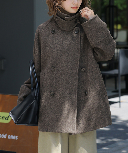 JOURNAL STANDARD relume(ジャーナルスタンダード レリューム)の「尾州ウールスーパー100スタンドPコート(ピーコート・レディース・ネイビー/カーキ/チョコ・38/36)」の12枚目の写真