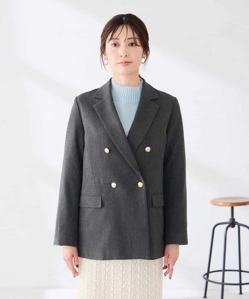 a.v.v(アーヴェヴェ)の「ダブルブレスト ジャケット【洗える/裏起毛】(テーラードジャケット・レディース・ダークグレー/ベージュ/ネイビー・36/38/40)」の7枚目の写真