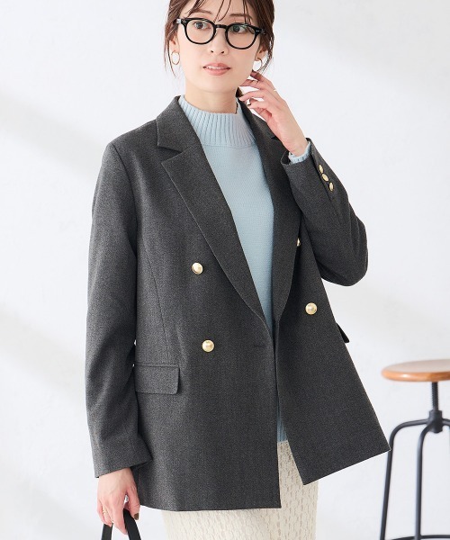 a.v.v(アーヴェヴェ)の「ダブルブレスト ジャケット【洗える/裏起毛】(テーラードジャケット・レディース・ダークグレー/ベージュ/ネイビー・36/38/40)」の2枚目の写真