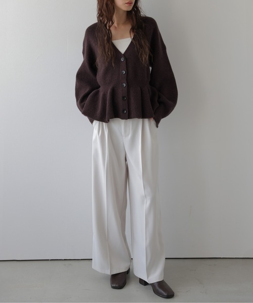 AMELY(エミリー)の「ペプラムVネック ニットカーディガン/羽織り/トップス/リブニット(カーディガン/ボレロ・レディース・ブラック/ベージュ/ブラウン/グレー・フリー)」の12枚目の写真