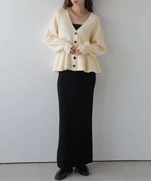 AMELY(エミリー)の「ペプラムVネック ニットカーディガン/羽織り/トップス/リブニット(カーディガン/ボレロ・レディース・ブラック/ベージュ/ブラウン/グレー・フリー)」の9枚目の写真