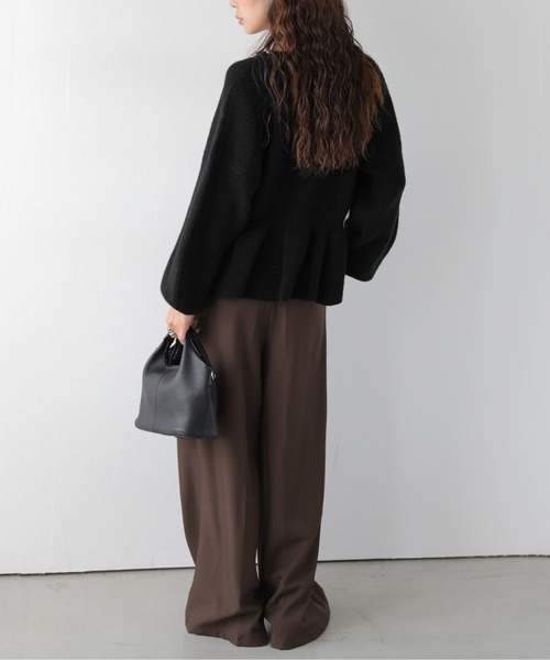 AMELY(エミリー)の「ペプラムVネック ニットカーディガン/羽織り/トップス/リブニット(カーディガン/ボレロ・レディース・ブラック/ベージュ/ブラウン/グレー・フリー)」の16枚目の写真