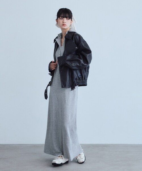 CODE A（コードエー）の「UKI UKI＊CODE A｜hooded jersey dress（ワンピース・レディース・グレー/ネイビー・38/36）」の15枚目の写真