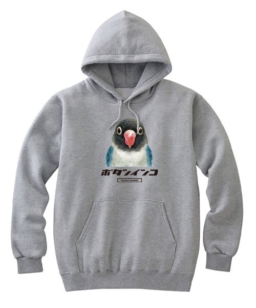 Moftique(モフティック)の「Moftique(モフティック) プルパーカー スウェット 裏毛 ボタンインコ 鳥 ペット アニマル プリント トップス レディース ユニセックス(パーカー・レディース・ホワイト/ブラック/ヘザーグレー・XS/S)」の3枚目の写真