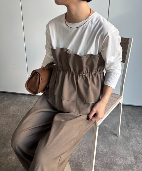 Jena espace merveilleux(ジェナ エスパスメルヴェイユ)の「フリルビスチェセットアップ 秋服(ワンピース・レディース・グレー/ブラウン・FREE)」の1枚目の写真