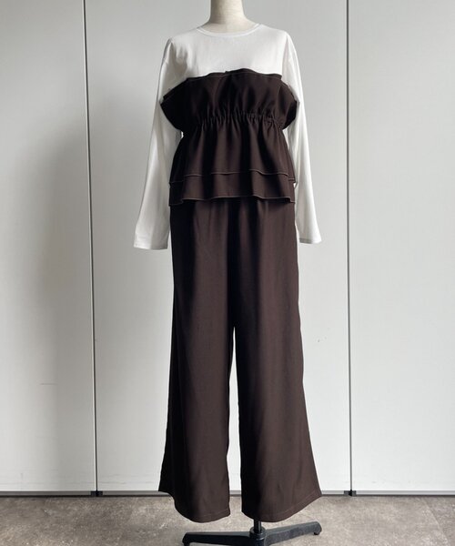 Jena espace merveilleux(ジェナ エスパスメルヴェイユ)の「フリルビスチェセットアップ 秋服(ワンピース・レディース・グレー/ブラウン・FREE)」の9枚目の写真