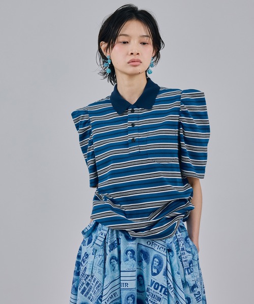 NON TOKYO(ノントーキョー)の「3WAY BORDER POLO SHIRT(ポロシャツ・レディース・ブルー系/ネイビー系/ブラウン系・FREE)」の2枚目の写真