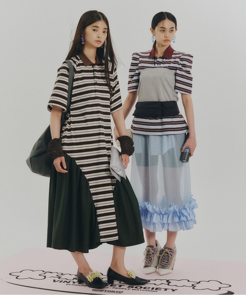 NON TOKYO(ノントーキョー)の「3WAY BORDER POLO SHIRT(ポロシャツ・レディース・ブルー系/ネイビー系/ブラウン系・FREE)」の4枚目の写真