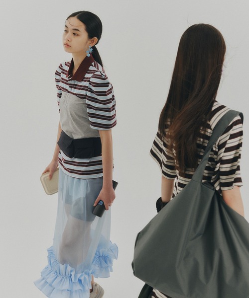 NON TOKYO(ノントーキョー)の「3WAY BORDER POLO SHIRT(ポロシャツ・レディース・ブルー系/ネイビー系/ブラウン系・FREE)」の5枚目の写真