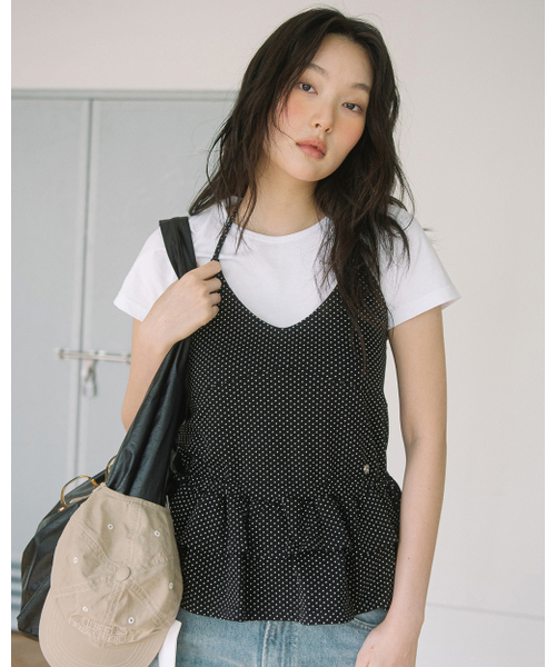 HAVISM(ヘビズム)の「DOUBLE FRILL HALTER NECK SLEEVELESS(DOT BLACK)(Tシャツ/カットソー・レディース・その他・FREE)」の2枚目の写真