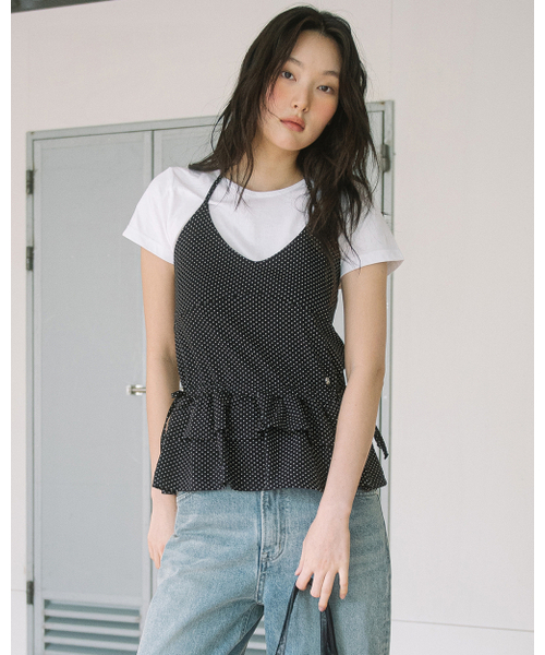 HAVISM(ヘビズム)の「DOUBLE FRILL HALTER NECK SLEEVELESS(DOT BLACK)(Tシャツ/カットソー・レディース・その他・FREE)」の3枚目の写真