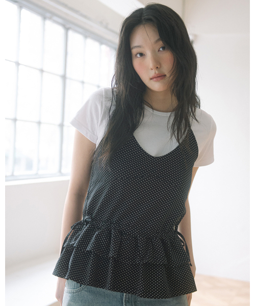 HAVISM(ヘビズム)の「DOUBLE FRILL HALTER NECK SLEEVELESS(DOT BLACK)(Tシャツ/カットソー・レディース・その他・FREE)」の4枚目の写真