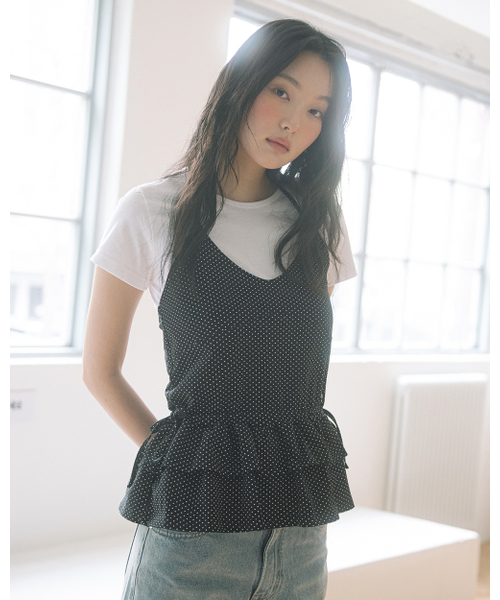 HAVISM(ヘビズム)の「DOUBLE FRILL HALTER NECK SLEEVELESS(DOT BLACK)(Tシャツ/カットソー・レディース・その他・FREE)」の5枚目の写真