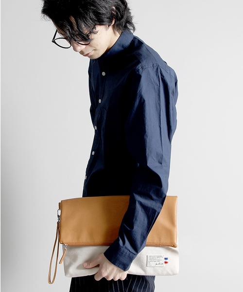 WEGO（ウィゴー）の「WEGO/口折れコンビクラッチバッグ（クラッチバッグ・メンズ・ネイビー/ブラック/ホワイト/キャメル・FREE）」の4枚目の写真