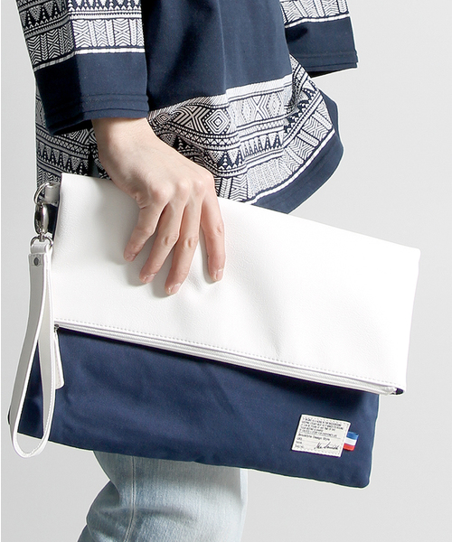 WEGO（ウィゴー）の「WEGO/口折れコンビクラッチバッグ（クラッチバッグ・メンズ・ネイビー/ブラック/ホワイト/キャメル・FREE）」の2枚目の写真