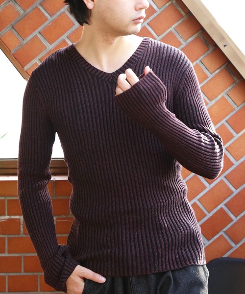 ８(eight)（エイト）の「リブ編み Vネック ニットセーター（ニット/セーター・メンズ・グレー/チャコールグレー/ホワイト/ブラック/ワイン/ネイビー/カーキ・LARGE/MEDIUM/X-LARGE）」の7枚目の写真