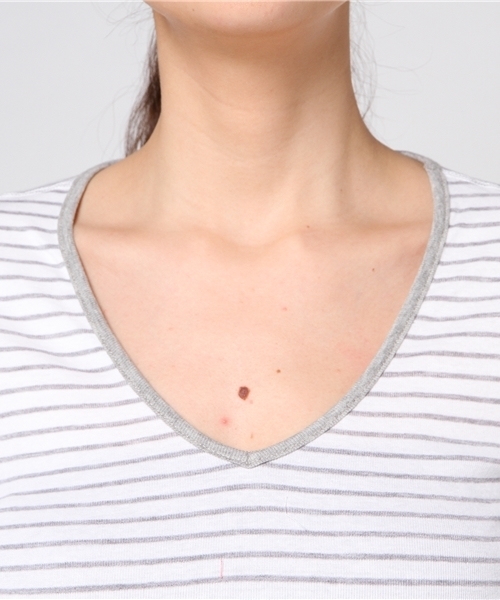 three dots(スリードッツ)の「アミー T / ストライプ コットンニット 七分袖(Tシャツ/カットソー・レディース・ホワイト×グレー/グレー×ピンク/ピンク系その他・SMALL/MEDIUM)」の7枚目の写真