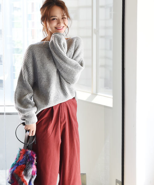Luz Llena（ラズレナ）の「[綿100%]ワイドタックチノパンツ（チノパンツ・レディース・ブラウン/ベージュ・MEDIUM）」の13枚目の写真