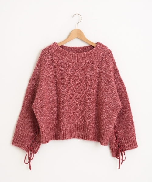 amelier MAJESTIC LEGON（アメリエルマジェスティックレゴン）の「レースアップケーブルプルオーバー（ニット/セーター・レディース・アイボリー/グレー/レッド・FREE）」の3枚目の写真