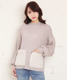 エコファーポケット★バルーンスリーブハイネックニットトップス
