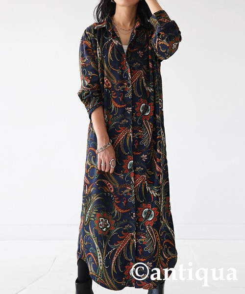ダイアグラム：希少カラー／美品【ペイズリー柄／スカーフ素材】シャツワンピース ZARA ザラ＊ペイズリー柄 シャツ ワンピース スカーフ柄 【S