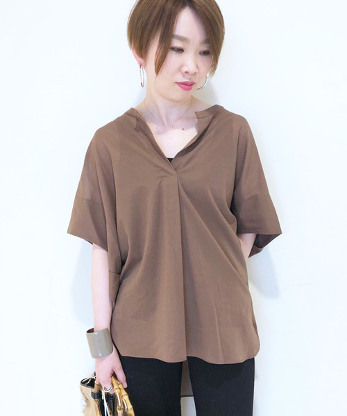 RIVE DROITE（リヴドロワ）の「強撚スキッパーブラウス（シャツ/ブラウス・レディース・ローズ/ブラック/ブラウン・FREE）」の3枚目の写真