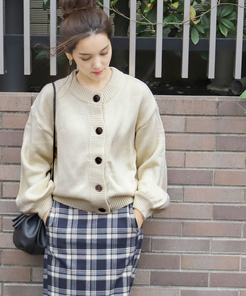 Coca コカ の ショート丈バルーンスリーブクルーネックニットカーディガン カーディガン ボレロ Wear