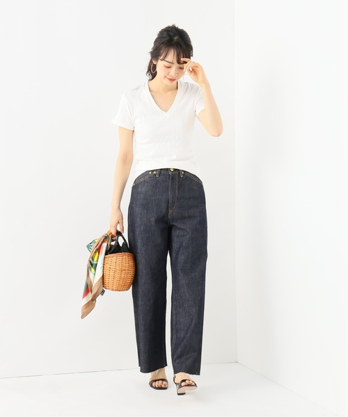 IENA(イエナ)の「YOUNG&OLSEN BROAD リブ Vネックカットソー◆(Tシャツ/カットソー・レディース・ホワイト/ブラック・FREE)」の9枚目の写真