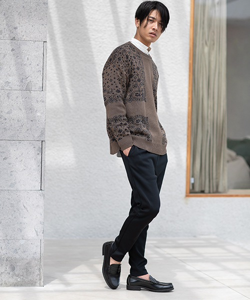 CAMBIO（カンビオ）の「mn2028-バンダナ柄C-Nニット（ニット/セーター・メンズ・ブラック/ブラウン/ネイビー・S/M/L）」の14枚目の写真