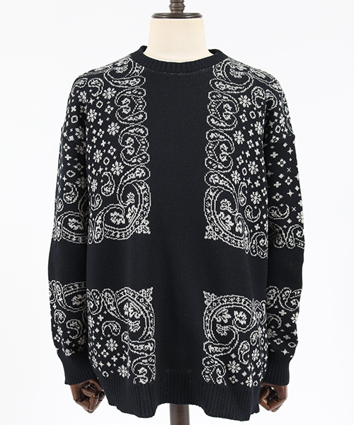 CAMBIO（カンビオ）の「mn2028-バンダナ柄C-Nニット（ニット/セーター・メンズ・ブラック/ブラウン/ネイビー・S/M/L）」の6枚目の写真