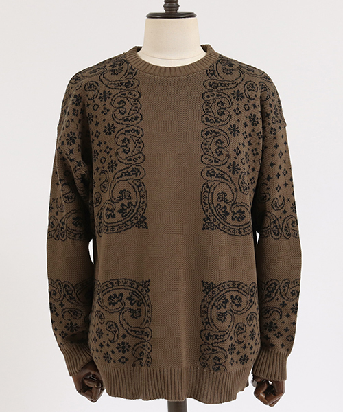 CAMBIO（カンビオ）の「mn2028-バンダナ柄C-Nニット（ニット/セーター・メンズ・ブラック/ブラウン/ネイビー・S/M/L）」の10枚目の写真