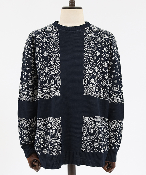 CAMBIO（カンビオ）の「mn2028-バンダナ柄C-Nニット（ニット/セーター・メンズ・ブラック/ブラウン/ネイビー・S/M/L）」の13枚目の写真