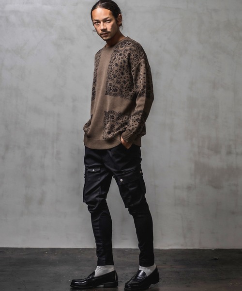 CAMBIO（カンビオ）の「mn2028-バンダナ柄C-Nニット（ニット/セーター・メンズ・ブラック/ブラウン/ネイビー・S/M/L）」の20枚目の写真