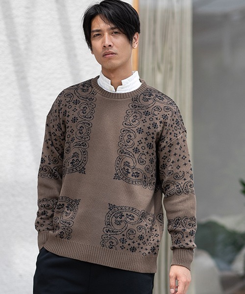 CAMBIO（カンビオ）の「mn2028-バンダナ柄C-Nニット（ニット/セーター・メンズ・ブラック/ブラウン/ネイビー・S/M/L）」の19枚目の写真