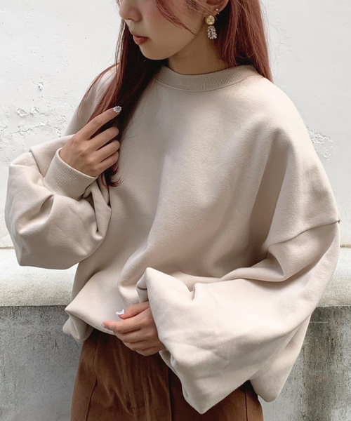 apres jour mignon（アプレジュールミニョン）の「袖ボリュームスウェット【ZOZOTOWN限定アイテム】（スウェット・レディース・ブラック/モカ/スモークピンク/ライトベージュ・フリー）」の3枚目の写真