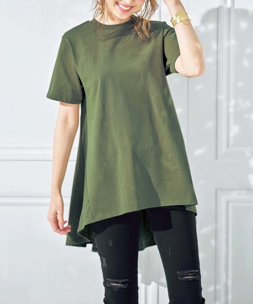 GeeRA(ジーラ)の「バックフレアーチュニック(Tシャツ/カットソー・レディース・カーキ/ホワイト/ブラック/モカ・SMALL/X-LARGE/XX-LARGE/LARGE/MEDIUM)」の9枚目の写真