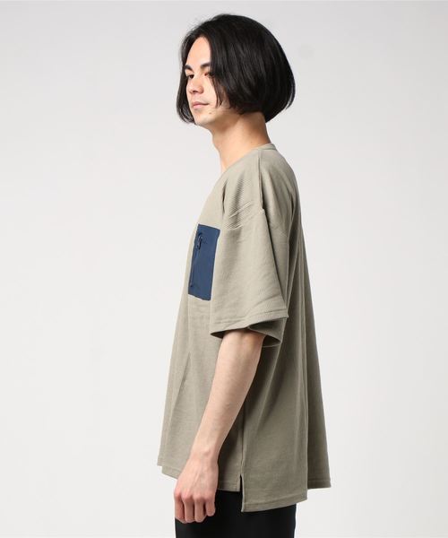 SHI-JYOMAN（シジョマン）の「ZIPポケットワッフル半袖BIGTシャツ（Tシャツ/カットソー・メンズ・ブラック/カーキ/ベージュ/アイボリー・M/XL/L/XXL）」の6枚目の写真