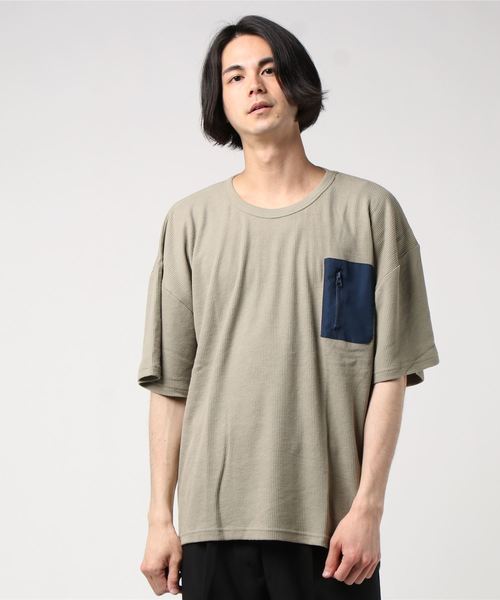 SHI-JYOMAN（シジョマン）の「ZIPポケットワッフル半袖BIGTシャツ（Tシャツ/カットソー・メンズ・ブラック/カーキ/ベージュ/アイボリー・M/XL/L/XXL）」の9枚目の写真