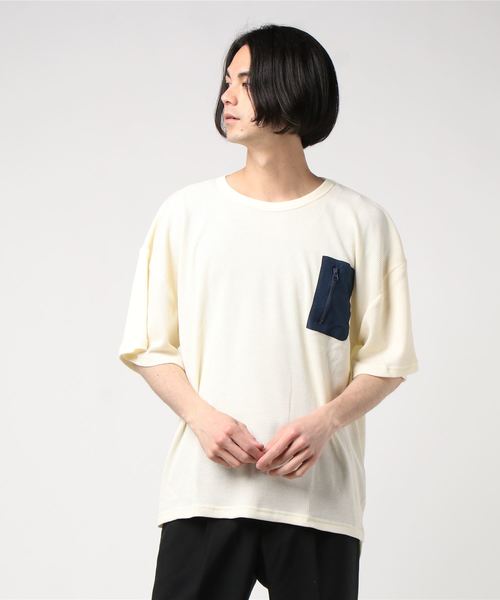 SHI-JYOMAN（シジョマン）の「ZIPポケットワッフル半袖BIGTシャツ（Tシャツ/カットソー・メンズ・ブラック/カーキ/ベージュ/アイボリー・M/XL/L/XXL）」の8枚目の写真
