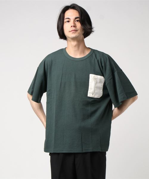 SHI-JYOMAN（シジョマン）の「ZIPポケットワッフル半袖BIGTシャツ（Tシャツ/カットソー・メンズ・ブラック/カーキ/ベージュ/アイボリー・M/XL/L/XXL）」の7枚目の写真